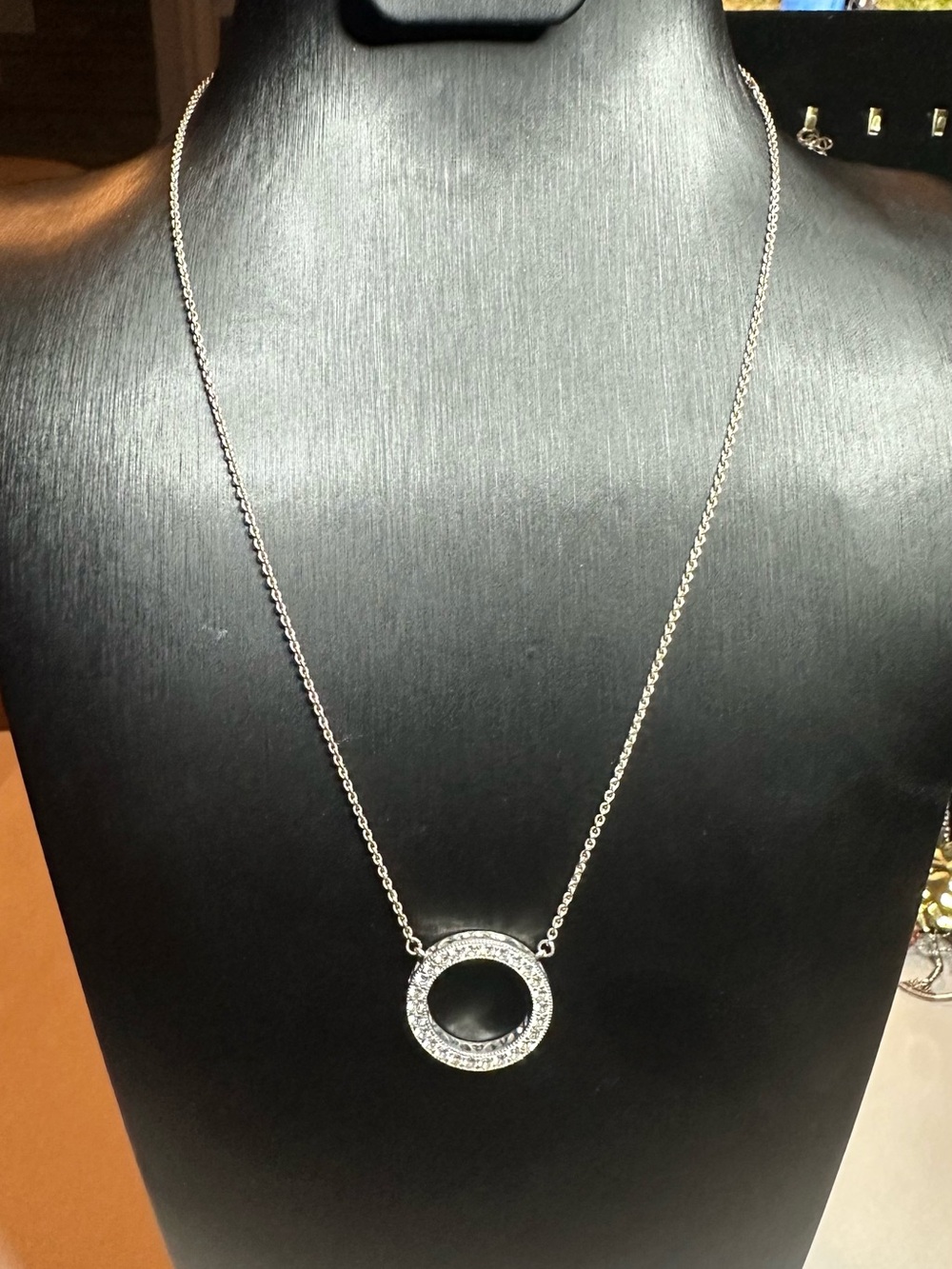 Pandora Sterling Silver Circle Pendant Necklace with Clear Crystals